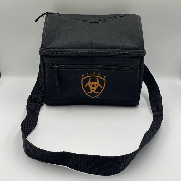 Ariat Black Canvas‎ Lunch Bag Adjustable Shoulder Strap 9"x8"x6.5" - Picture 1 of 11